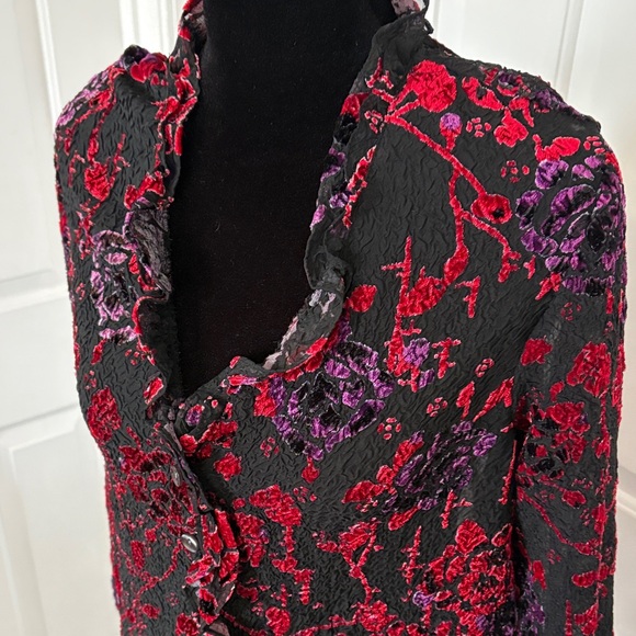 Coldwater Creek black and multicolor floral velvet burnout button-up top. - Picture 3 of 14